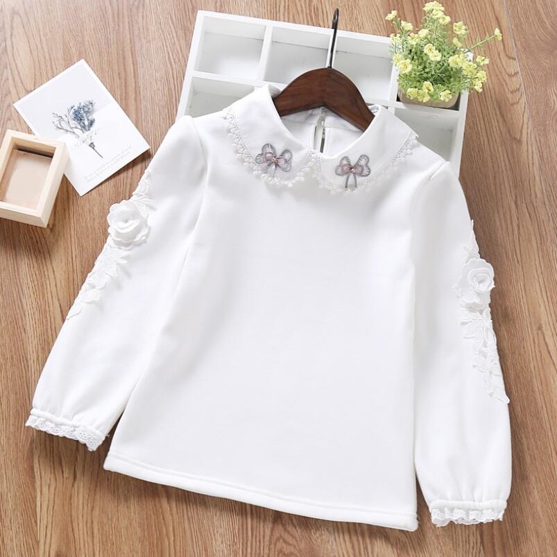 Autumn School Girls White Blouse Long Sleeve Lace Floral Shirts Kids Cotton Shirt Baby Toddler Girl Tops Tee Children Clothes