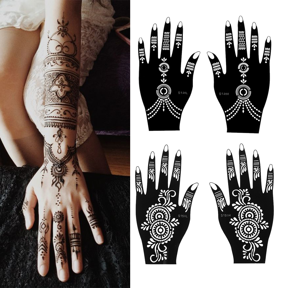 1 Pairs Henna Tattoo Stencil Temporary Hand Tattoo Body Art Sticker Template Indian Wedding Painting Henna Kit Tool Random Style