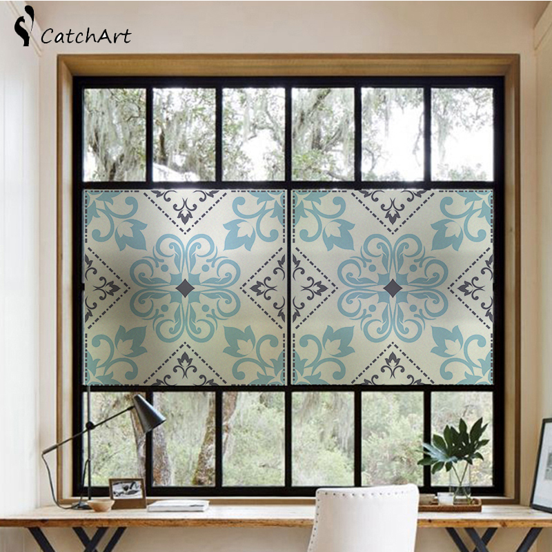 No glue Static Cling Stained Glass Window Film Frosted Privacy Glass Sticker Home Decor Digital print Abstract geometry