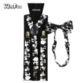 Winfox Vintage Black White 2.5cm Wide Skull Suspenders Bowtie Brace Women Men