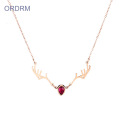 New Style Ruby Crystal Rose Gold Antler Necklace