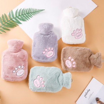 1000ml new flannel rubber plush cat paw cartoon large hot water bottle warm water bag student hand warmer can print logo