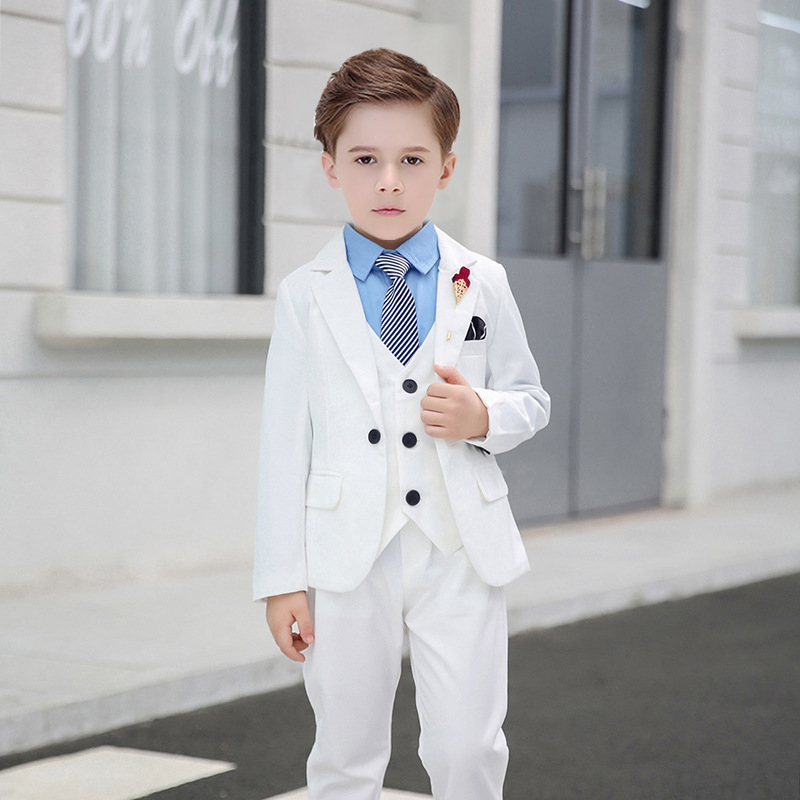 6pcs Children's Formal Suit Set Flower Boys Wedding Party Performance White Costume Kids Blazer Vest Pants Shirt Tie Clothes
