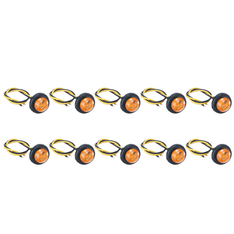 Mayitr 10pcs 3/4" 12V 1W Yellow Small Round Side Marker Lights 3LED Button lamps For Car Truck Trailer Lorry Accessories