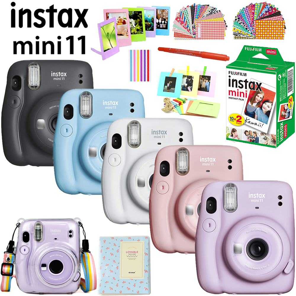 Fujifilm Instax Mini 11 Instant Camera Pink/Blue/Gray/White/Purple + 20 White Film + Crystal Case Bag + Album + Accessories Set