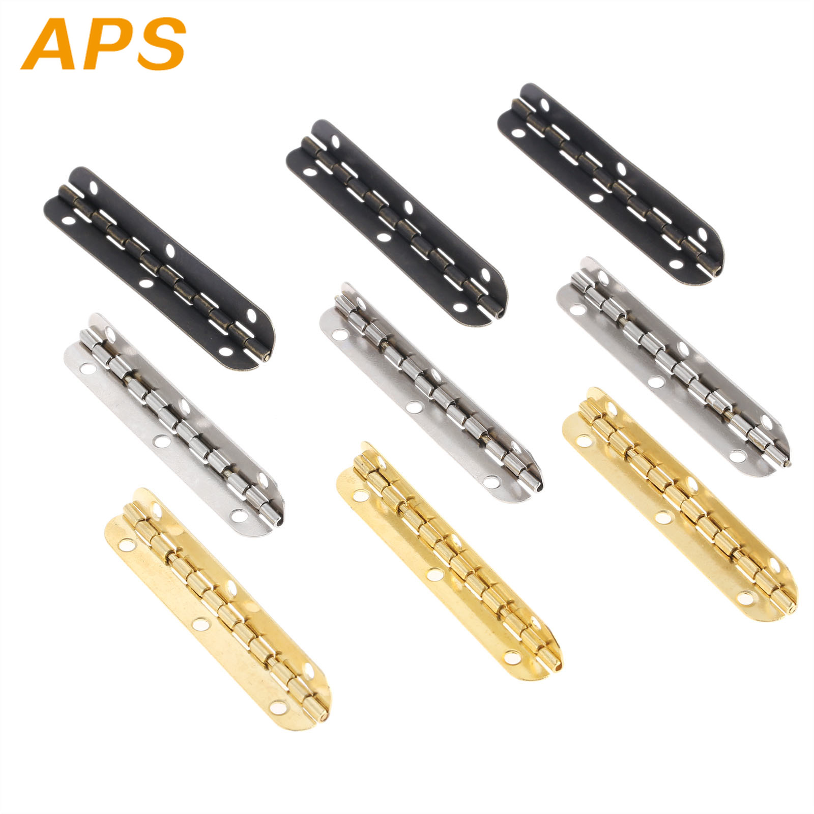 4Pcs 65*15mm Cabinet Door Luggage Hinges 6 Holes Jewelry Wood Boxes Hinge Furniture Decoration W/Screws Gold/Silver/Bronze