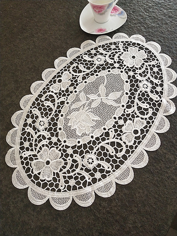 Europe white oval lace Embroidery bed Table Runner flag cloth cover tablecloth mat set kitchen Wedding Christmas birthday decor