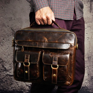 Men Quality Leather Antique Travel Business Briefcase 13
