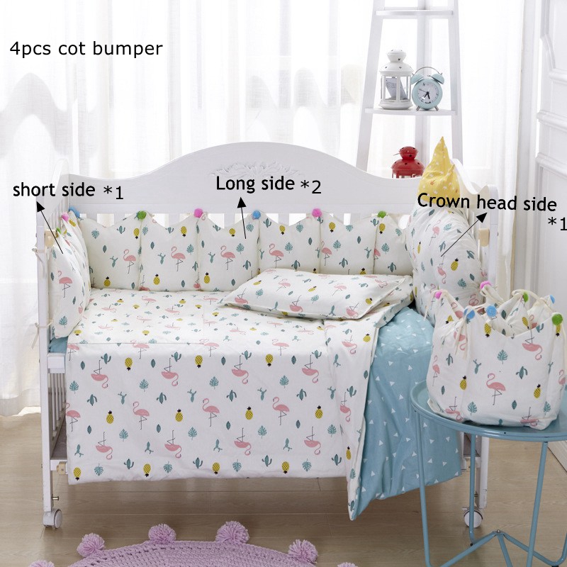 4pcs Cotton Crib Baby Bedding Nordic Style Children's Bumper Around Cot Removable And washable Baby Bed Protector Room Decor