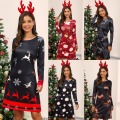 Autumn Winter Clothes Women Black Dress Hot Vintage Print Christmas Dress Snow Deer Slim Long Sleeve Party Dresses Plus Size 3XL