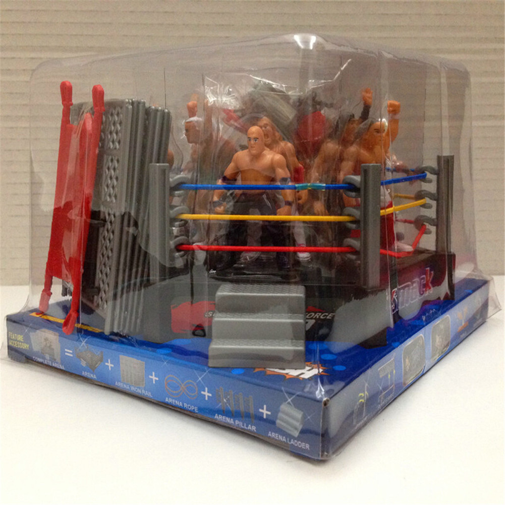 12 Puppets And Various Props Premium Plastic Simulation Fighting Toys Cage Wrestler Scene Model Toys, Including Rings, Cages,