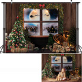 Christmas Window Photography Backdrop Photocall Fireplace Winter Snow Photo Background Christmas Trees Children Portrait Props