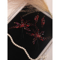 Bohe Red Black Bridal Headwear Crystal Hair pin and Earrings set Bride hair jewelry hat female wedding hair accessories