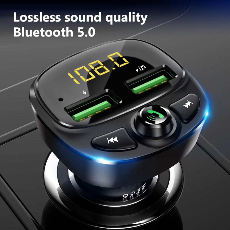 Konrisa FM Transmitter Bluetooth 5.0 Dual USB Car Charger Wireless Handsfree Car Kit FM Radio Adapter Support TF Card USB Driver