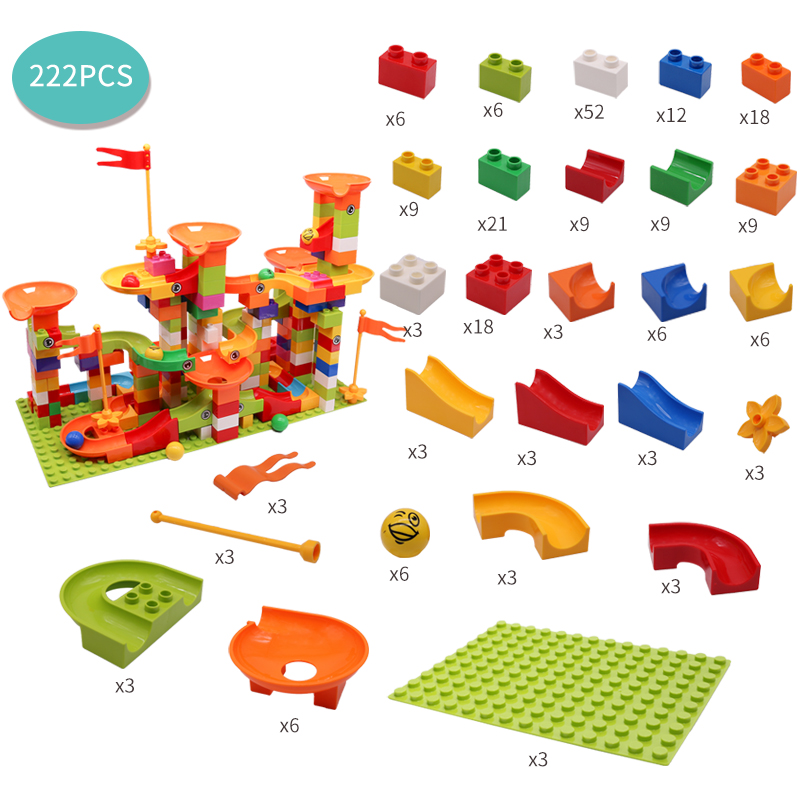 Marble Race Run Block Big Size Compatible Duploed Building Blocks Plastic Funnel Slide DIY Assembly Bricks Toys For Children