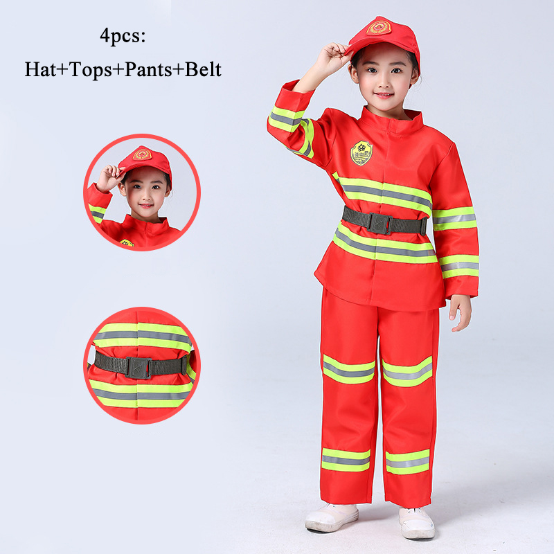 Kids Halloween Cosplay Firefighter Fancy Costume Boy Girl Party Stage Roleplay Clothing Sets Fireman Uniforms Jackets Pants Toys