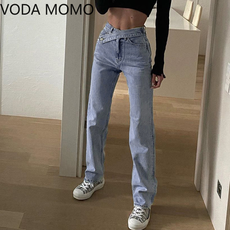 Streetwear Korean Style Jeans for Women Fashion High Waisted wide leg womens Denim Jeans Harajuku Cargo Pants jeans woman