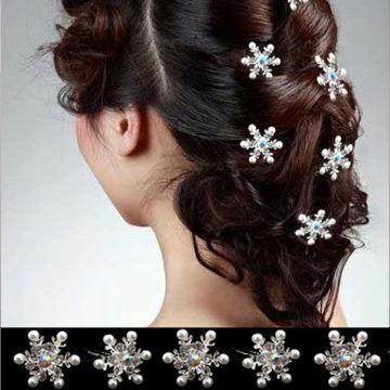 5PCS Lovely Pearl Snowflake Hair Clips Wedding Bridal Crystal Rhinestone HairPins Women Hair Jewelry