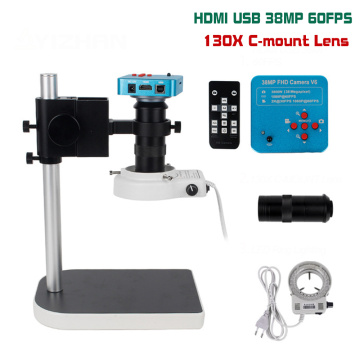 HDMI VGA 1080P Digital Microscope For Electronic Soldering 130X 38MP Microscope Camera USB LED Ring Light Professional Repair