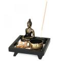 Sitting Buddha Ornament Zen Garden Candle Holders Creative Figurines Miniatures For Natural Stone Rattan Incense Gift Set