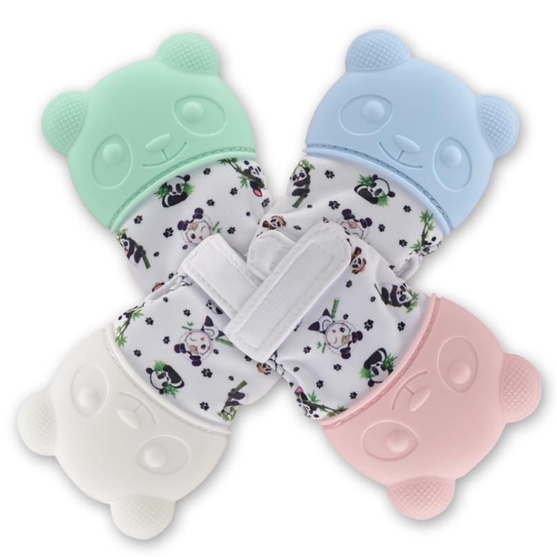 Cartoon Panda Animal Baby Silicone Teething Mitten Glove Infant Squeaky Teether Newborn Chewable Nursing Mittens Teethers