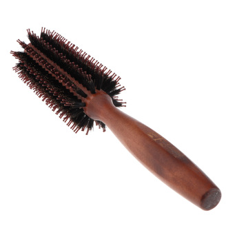 Bristles Wood Round Styling Hairbrush Roll Comb For Curling Straight Hair