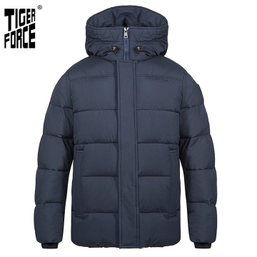 TIGER FORCE Men's winter jacket Hooded Mid-length fashion Parka men Down Jacket with Hooded Casual Thicken Warm Overcoat 70750