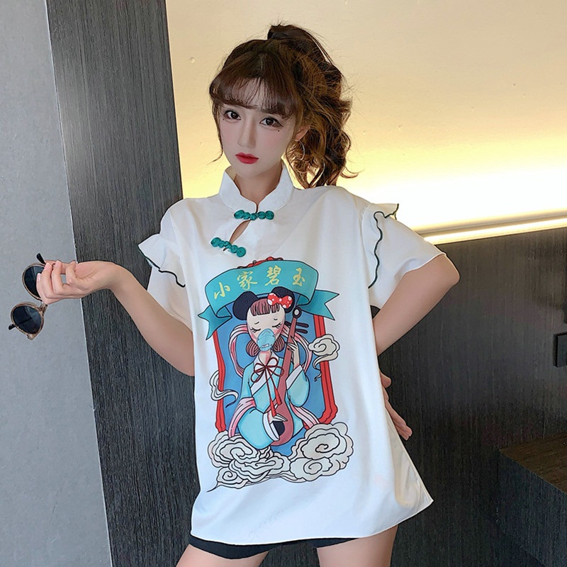 White Chinese Shirt 2020 Women Clothing Oriental Style Blouse And Top Women Tang Suit Mandarin Collar Girls Cheongsam Top 10389