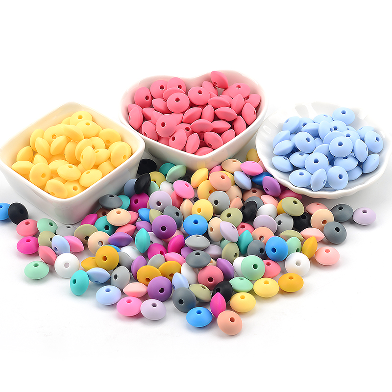 50pcs/lot 12mm Silicone lentil Beads Silicone BPA Free DIY Charms Newborn Nursing Accessory Teething Necklace Teething Toy