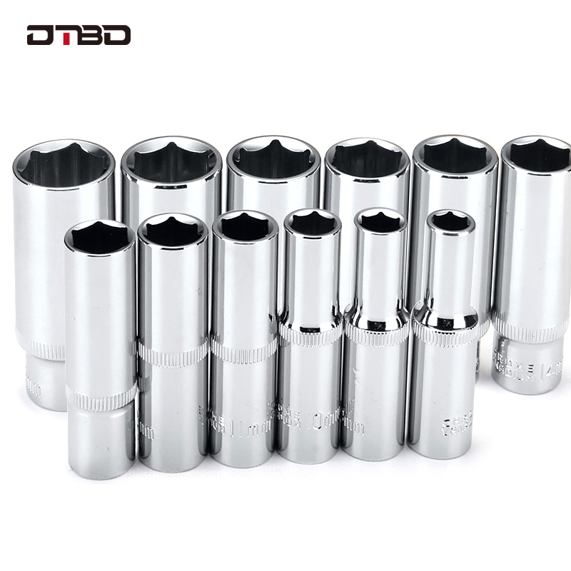 DTBD 1/2 inch Drive 8-32mm Hex Deep Socket Wrench Head 6 Point Long Sleeve for Ratchet Wrench Auto Repair Hand Tool Nut Removal