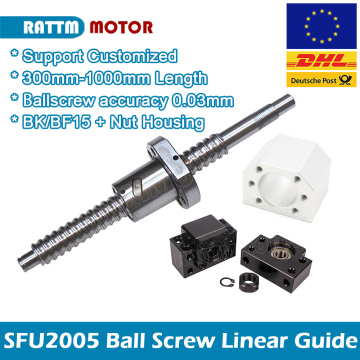 EU Free VAT Ball screw SFU2005 L: 500 600 800 1000mm C7 with end machined nut housing BK/BF15 for router machine Linear Guides