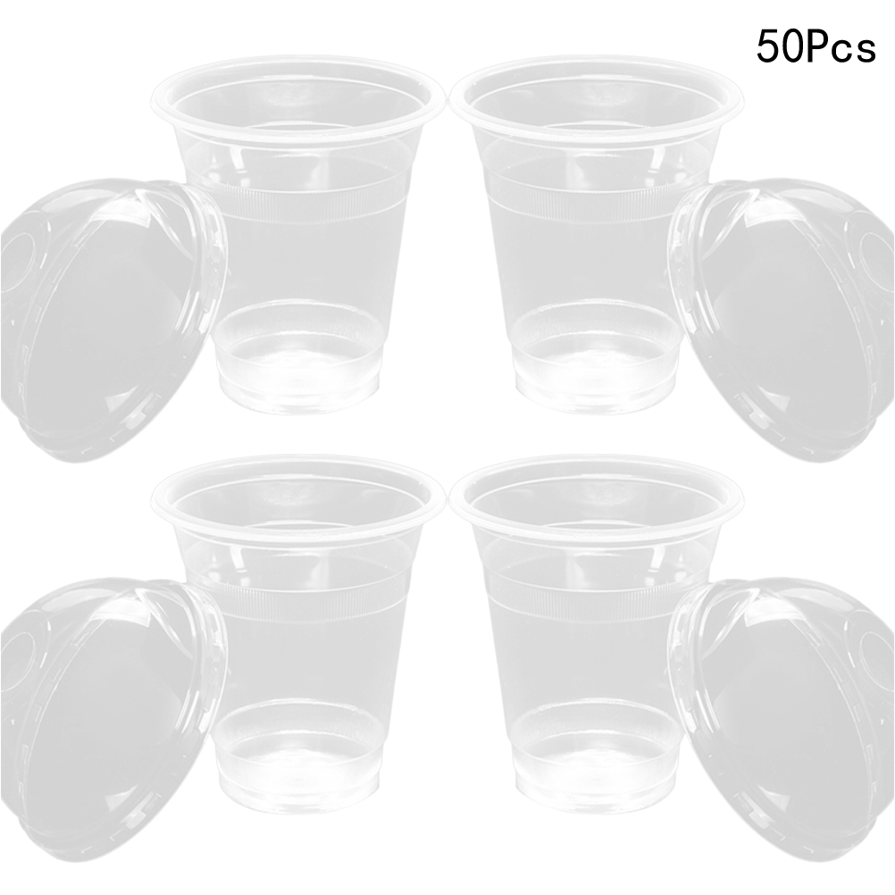 50Pcs 400ml 6g Plastic Cups Milk Tea Transparent Disposable Cups with a Hole Dome Lids for Restaurant Cafe Teashop