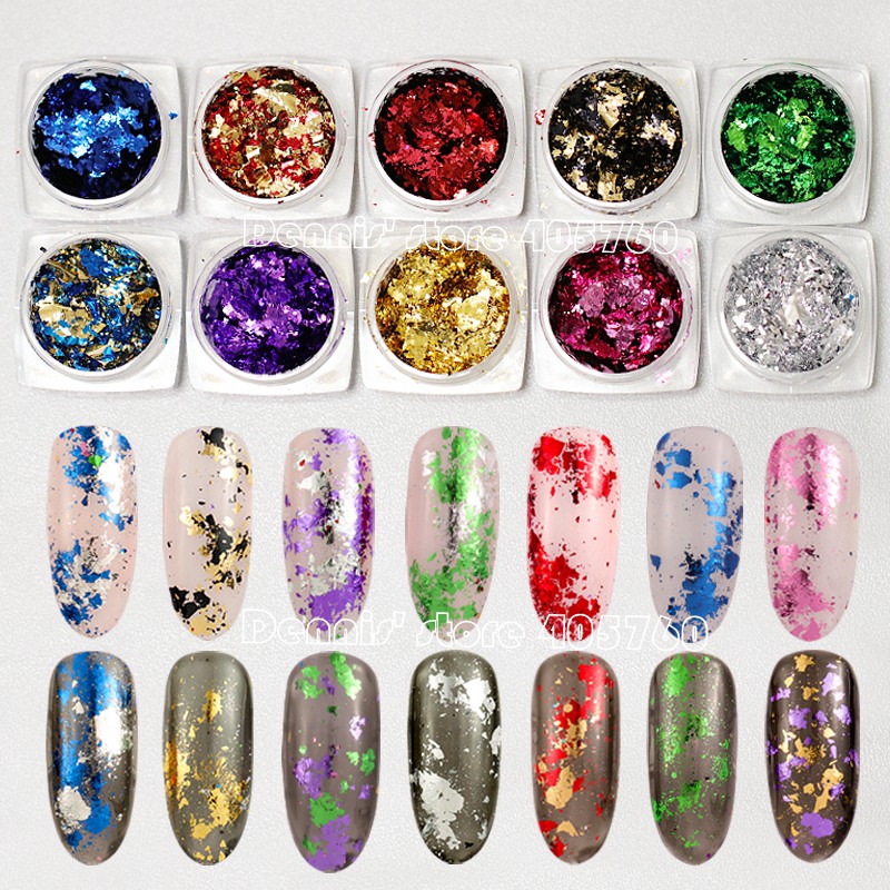 1 JAR Colorful Aluminum Irregular Holographic Glitter Foil Powder Sequins Nail Mirror Flakes Paillette Manicure Tips CB#