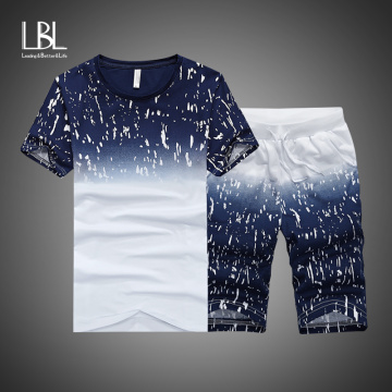 Summer New Men's Set Short Casual Suits Sportswear Mens Clothing Man Two Pieces Fashion Print Sets Male sweatshirt Men Brand 4XL