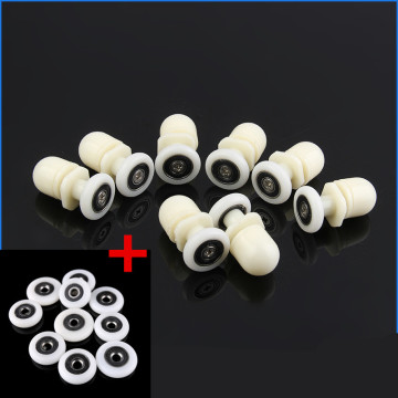 8pcs/set 19/23/25/27mm Plastic Partiality Glass Bearing Rollers For Sliding Door Pulley Wheels Runner Shower Cabin Spa Room