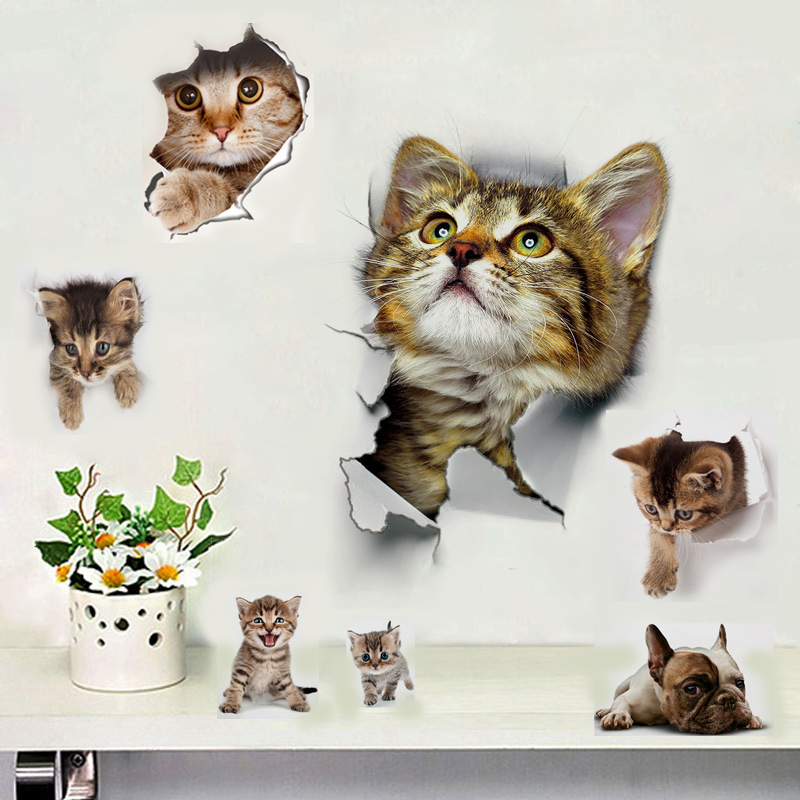 1 Piece 3D Cat Stickers, Family Wall sticker Decals, Window, Bedroom, Bathroom, Bath Seat Decor, Kitchen Accessories