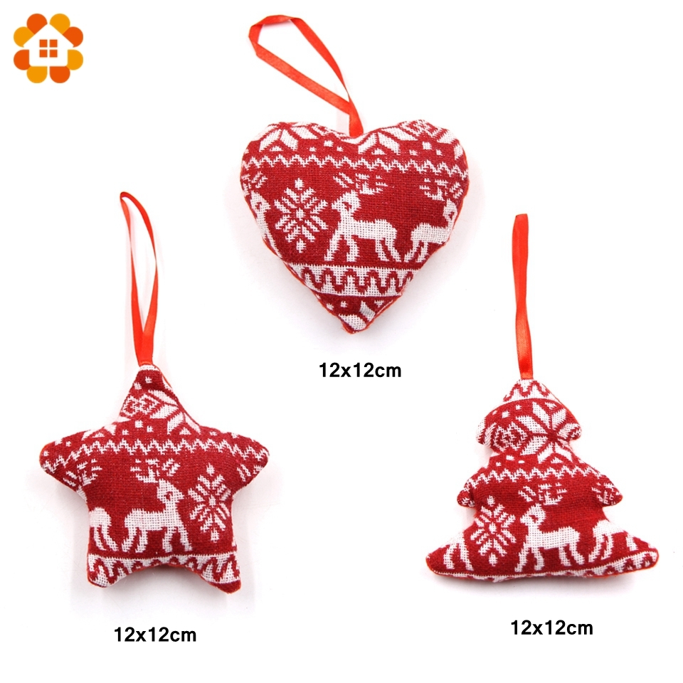 1PC Red Heart&Star&Tree Cloth Ornaments Christmas Pendant Ornaments For Xmas Tree Decorations Kids Gift Christmas Party Supplies