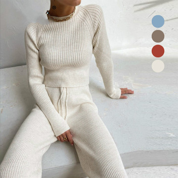 Causual Knitted Sweater Suit Winter Tracksuit Women clothing 2020 Two Piece Knitted Pants Warm Set Female Long Sleeve Sportswear