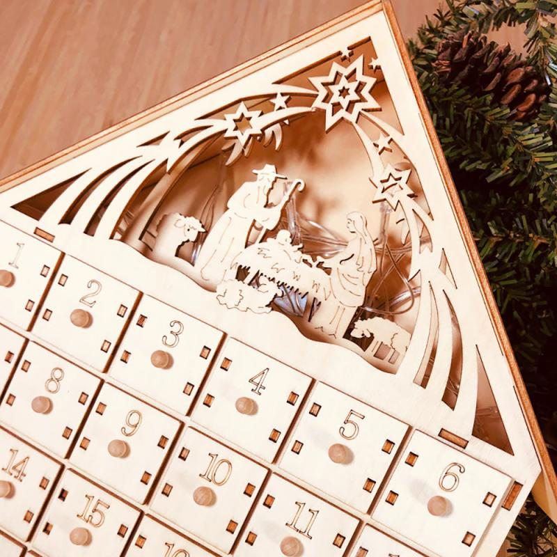 Christmas Wooden Countdown Large Advent Calendar Reusable Drawers Christmas LED Light up Christmas Ornament