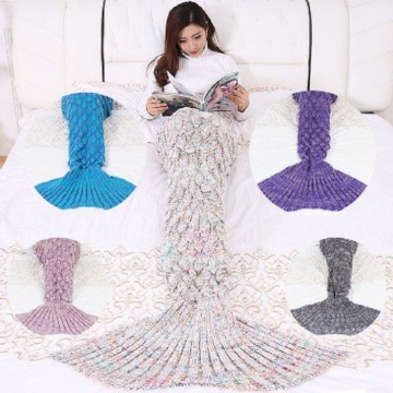 CAMMITEVER 180*90cm Big Mermaid Tail Blanket Crochet Mermaid Blanket for Adult, Soft All Seasons Sleeping Blankets