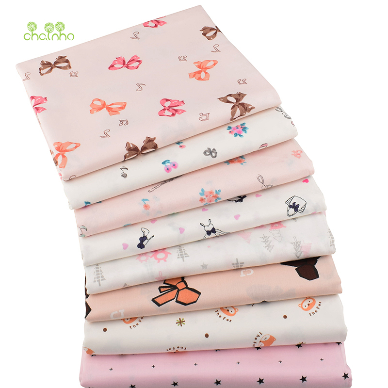 Chainho,8pcs/Lot,Printed Twill Cotton Satin Fabric,Pink Series,Patchwork Cloth,DIY Sewing Quilting Material For Baby&Children