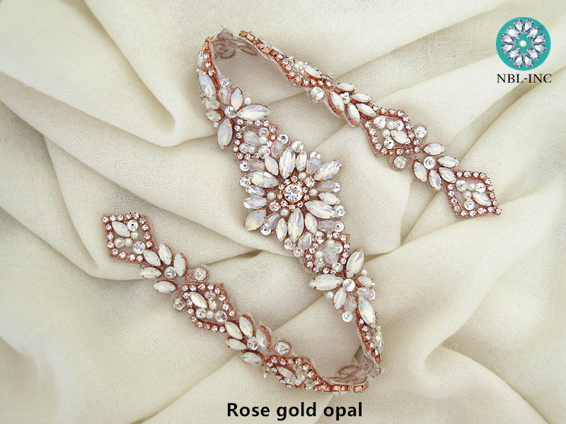 (1PC) Wedding belt silver rhinestone applique rose gold bridal crystal beaded applique iron on for wedding dresses WDD0919