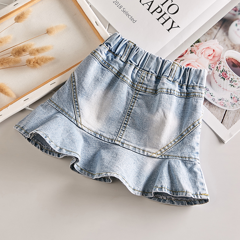 Girl 's Denim Skirt Skirt Girl 's Pleated Skirt 's Princess Western Style Bubble Skirt Summer and Autumn