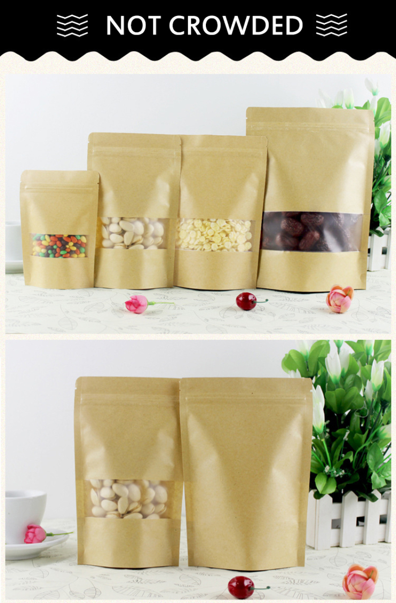 100pcs Kraft Paper Bags Pouch Stand Up Coffee Food Snacks Packaging Sealed Pouches Matte Home Craft Storage Bags Accessories