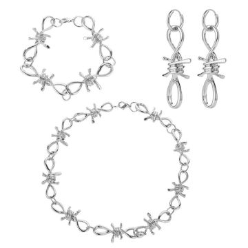 1 Set Vintage Punk Gothic Barbed Wire Brambles Chokers Necklace Bracelet Earrings Jewelry Set Men Women Jewerly