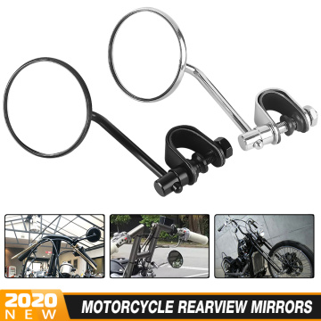 Motorcycle Handlebar Rear View Mirrors Round Convex Clip-On Retro 22 25mm Mirrors For Harley for Honda for kawasaki Cafe Racer