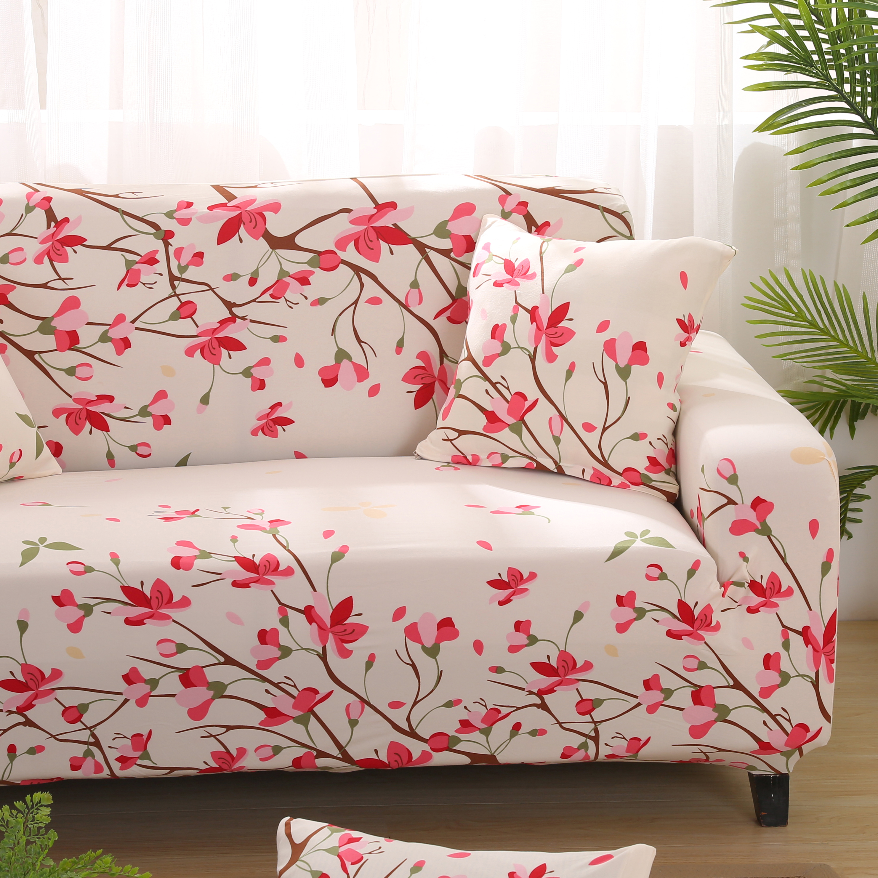 Peach Blossom Pattern Sofa Cover Stretch Elastic Sofa covers for Living Room Furniture Cover Couch Cover Fully-wrapped Anti-dust