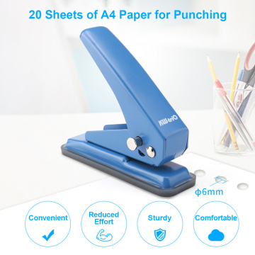 KW-trio Mini Metal Single Hole Punch 1-Hole Paper Puncher 20 Sheet Capacity 6mm Holes Reduced Effort with Scraps Collector