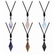 Natural Crystal Quartz Hexagonal Cone Pendant Necklace for women Men Double Point Faceted Cut Healing Stone Jewelry