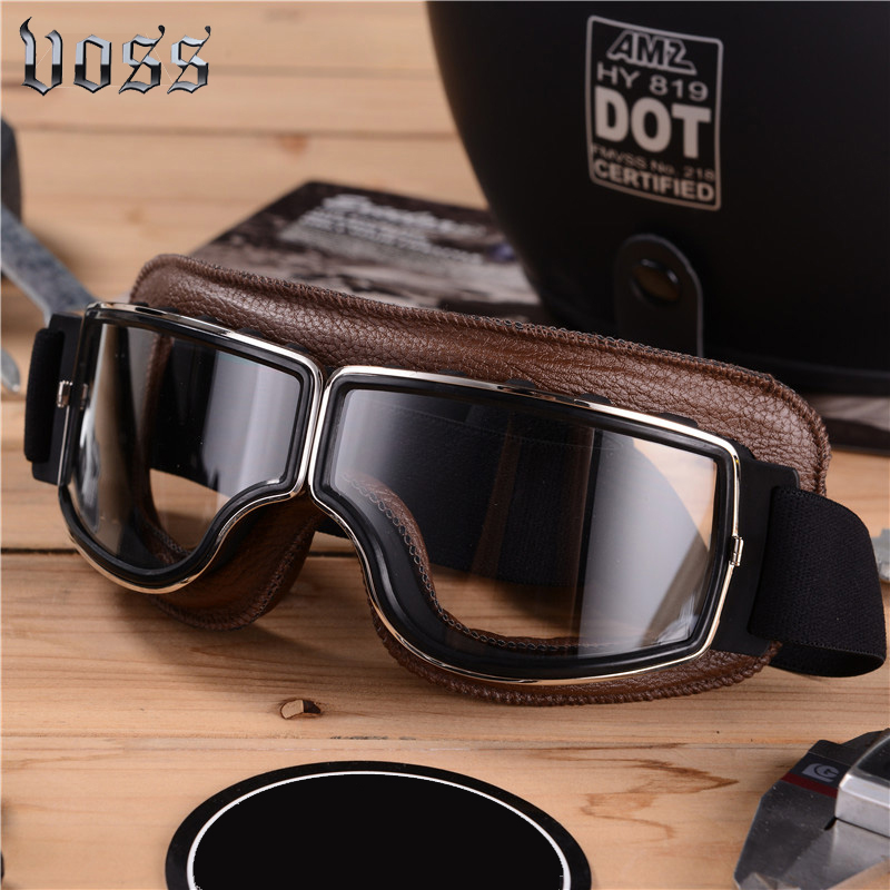 VOSS new cool vintage motorcycle leather goggles motorcycle goggles cruiser goggles Punk ATV bike glasses 4-color goggles